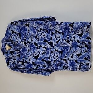 Panama Jack Hawaiian Floral Woody Wagon Blue, Short-Sleeve Shirt, Size 3XL